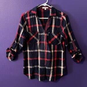 Unique plaid button-up with convertible sleeves!